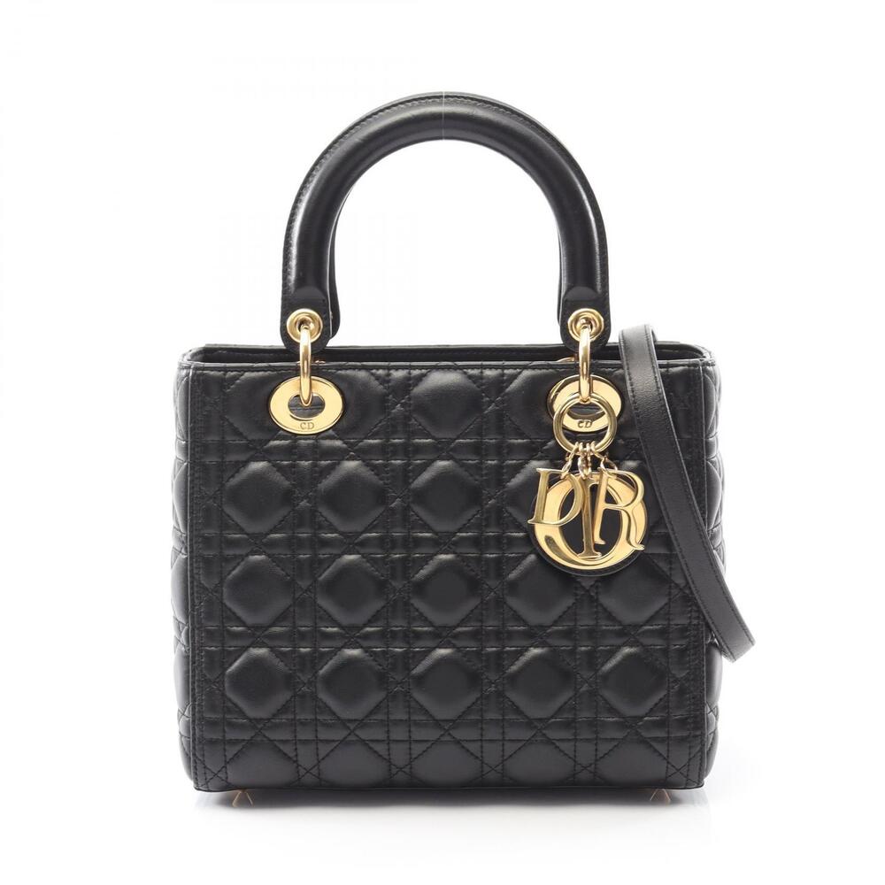 Dior LADY Cannage Handbag Leather Black
